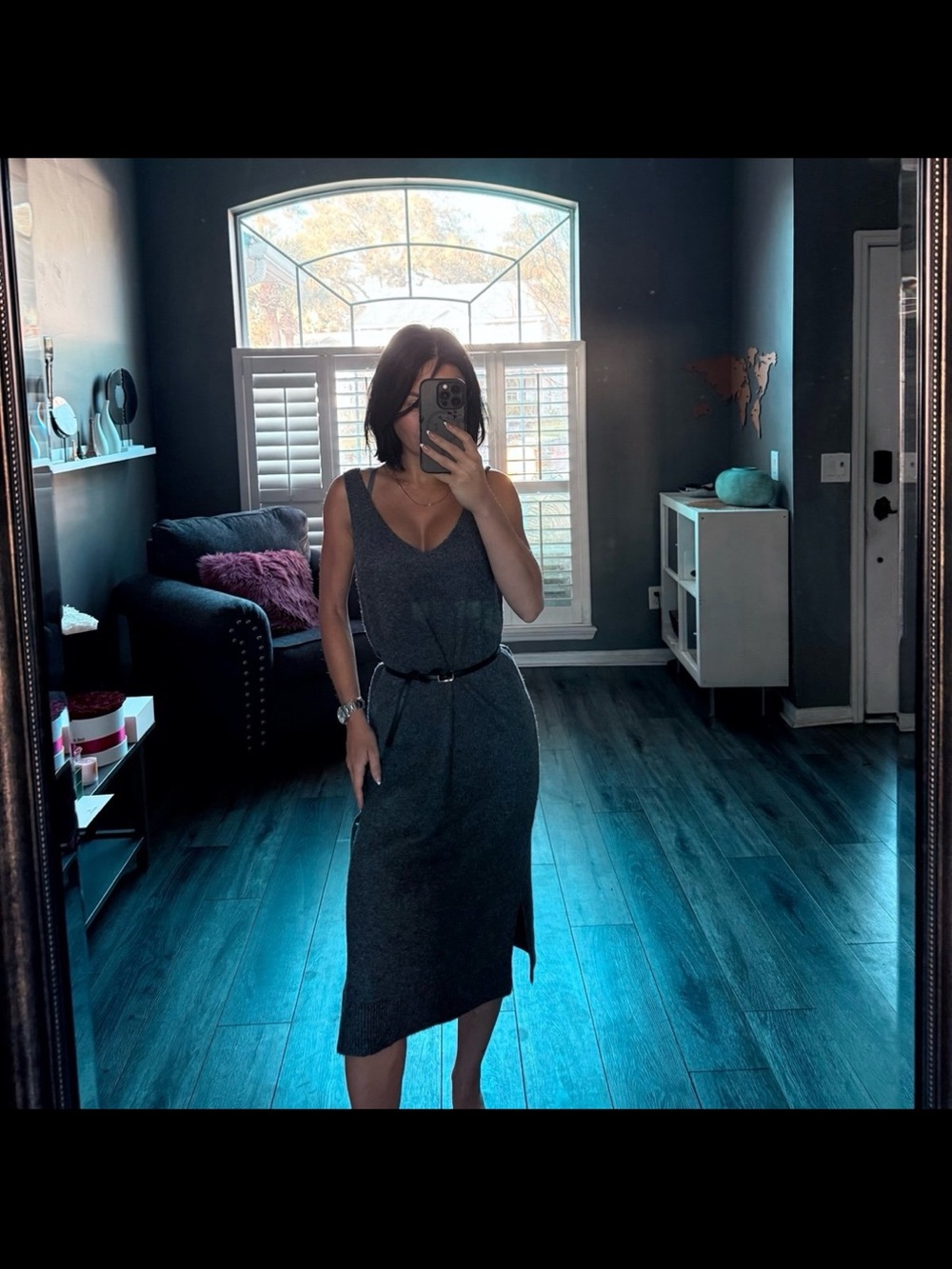Sleeveless Midi Knit Dress in Charcoal Gray cece size s sweater